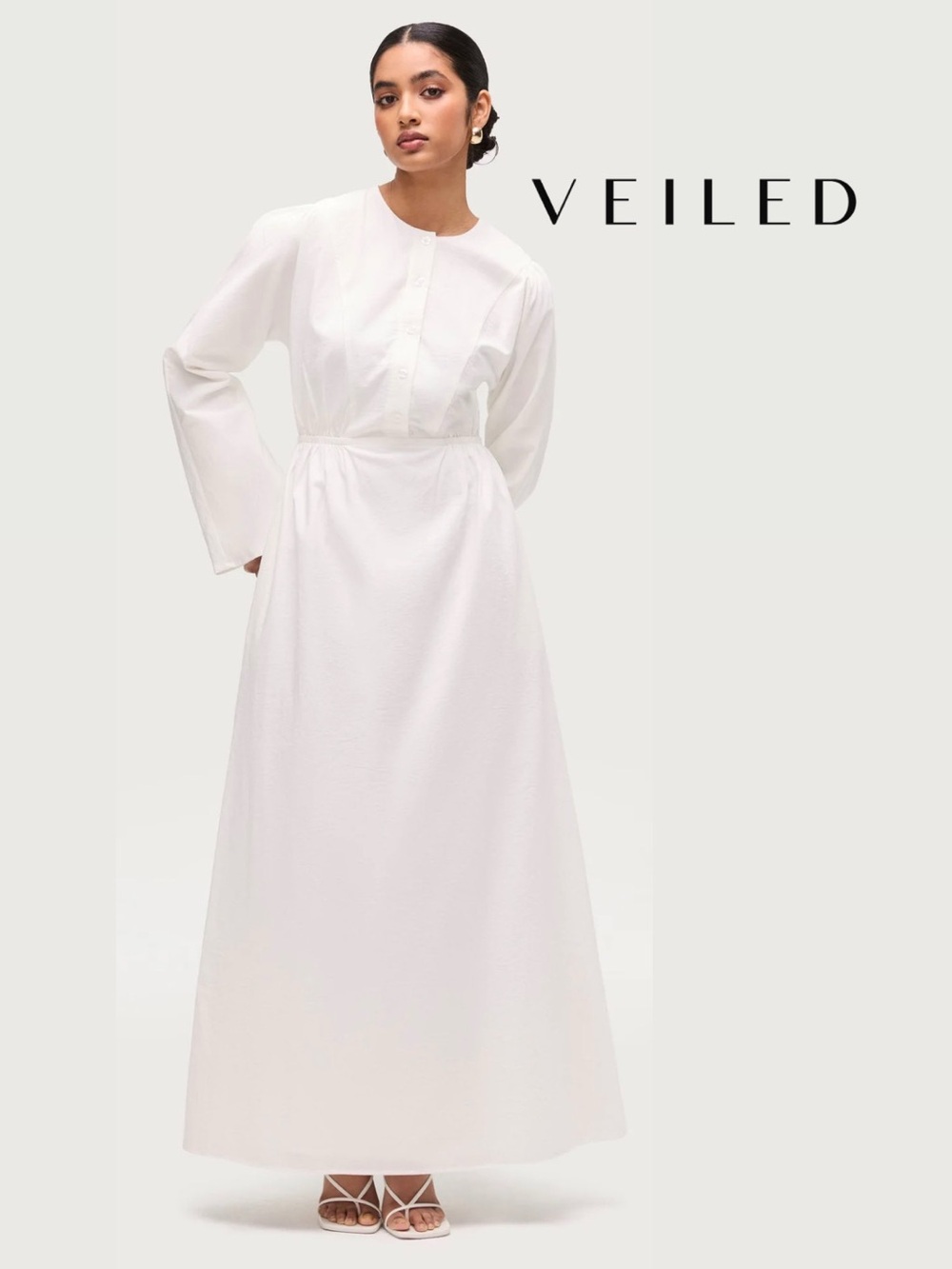 NEW Veiled Cotton Blend Button Front Maxi Dress - White - size small, length 54”
